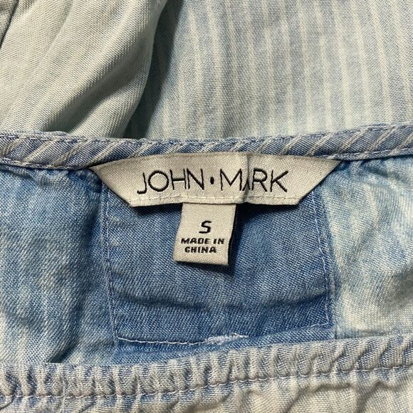 John Mark Anthropologie Shirt Size Small Boho Blue Striped Bell Sleeve - Picture 10 of 10